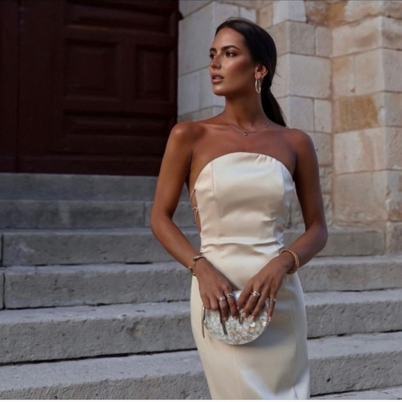 NWT Zara Satin Effect Cream Maxi Dress - Picture 6 of 14